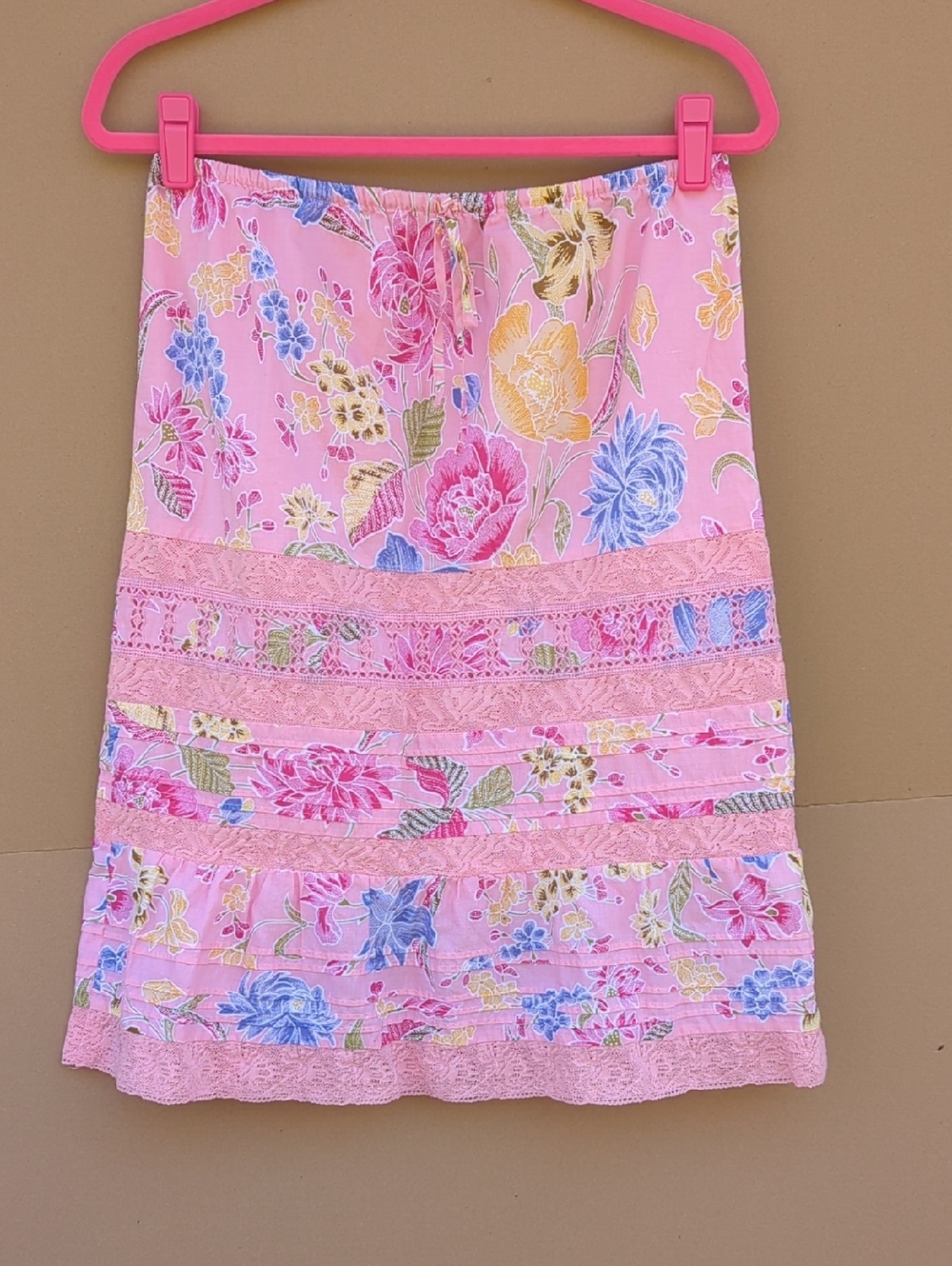 Banana Republic Floral Lace Trim Skirt 8 Fairycore Cotton Linen Shabby Chic Boho